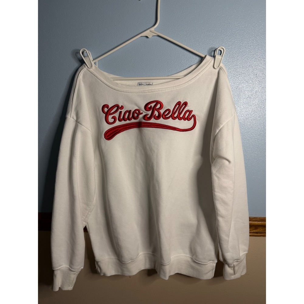 Better Together Ciao Bella Embroidered Sweatshirt White Red Slouchy M TK6057